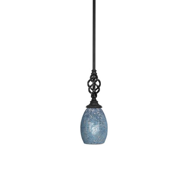 Toltec Lighting 80-MB-5055 Elegante 1 Light 5 inch Mini Pendant in Matte Black with Turquoise Fusion Glass