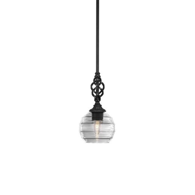 Toltec Lighting 80-MB-5110 Elegante 1 Light 6 inch Mini Pendant in Matte Black with Clear Ribbed Glass