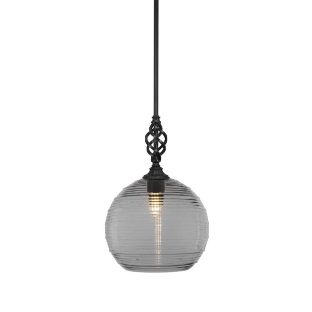 Toltec Lighting 80-MB-5130 Elegante 1 Light 12 inch Pendant in Matte Black with Clear Ribbed Glass