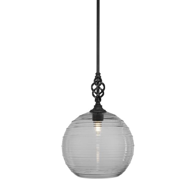 Toltec Lighting 80-MB-5140 Elegante 1 Light 14 inch Pendant in Matte Black with Clear Ribbed Glass