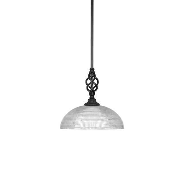Toltec Lighting 80-MB-540 Elegante 1 Light 13 inch Pendant in Matte Black with Clear Ribbed Glass