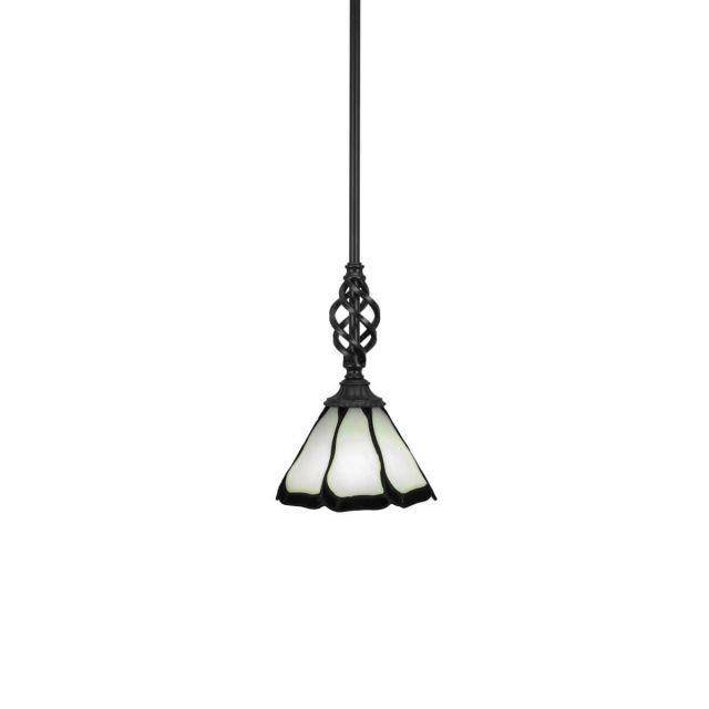 Toltec Lighting 80-MB-9125 Elegante 1 Light 7 inch Mini Pendant in Matte Black with Pearl and Black Flair Art Glass