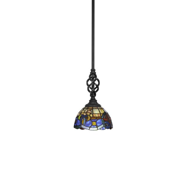 Toltec Lighting 80-MB-9355 Elegante 1 Light 7 inch Mini Pendant in Matte Black with Sierra Art Glass