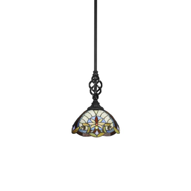 Toltec Lighting 80-MB-9369 Elegante 1 Light 12 inch Pendant in Matte Black with Earth Star Art Glass