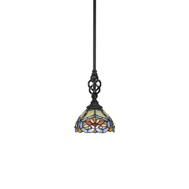 Toltec Lighting 80-MB-9425 Elegante 1 Light 7 inch Mini Pendant in Matte Black with Pavo Art Glass