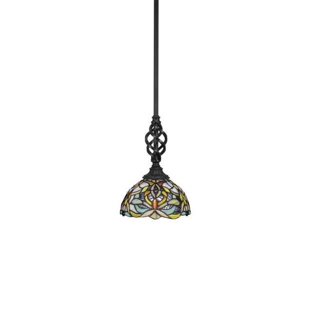 Toltec Lighting 80-MB-9905 Elegante 1 Light 7 inch Mini Pendant in Matte Black with Kaleidoscope Art Glass