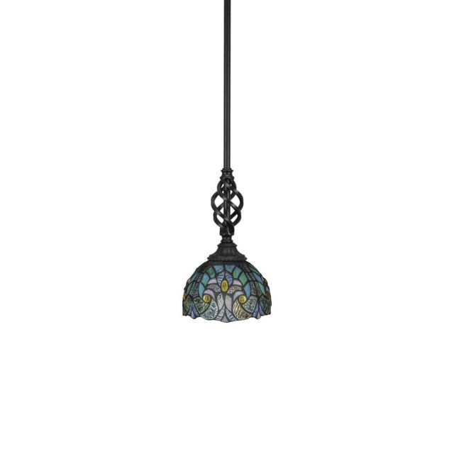 Toltec Lighting 80-MB-9925 Elegante 1 Light 7 inch Mini Pendant in Matte Black with Turquoise Cypress Art Glass