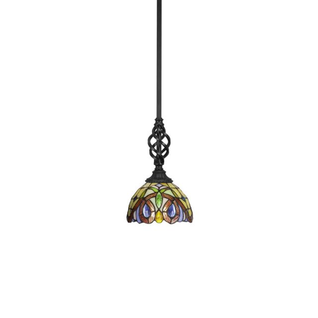 Toltec Lighting 80-MB-9945 Elegante 1 Light 7 inch Mini Pendant in Matte Black with Ivory Cypress Art Glass