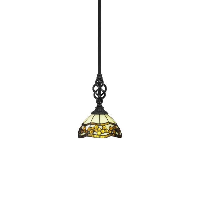 Toltec Lighting 80-MB-9975 Elegante 1 Light 7 inch Mini Pendant in Matte Black with Roman Jewel Art Glass