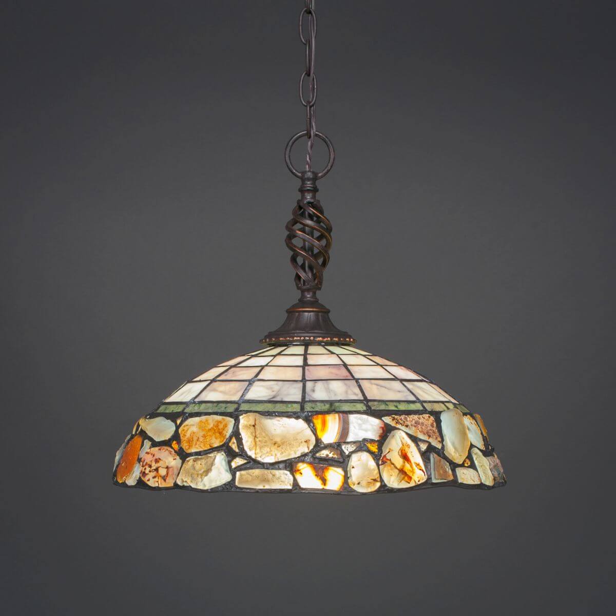 Toltec Lighting 82-DG-973 Elegante 1 Light 16 inch Pendant in Dark Granite with 16 inch Cobblestone Art Glass