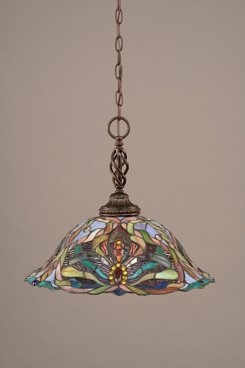 Toltec Lighting 82-DG-990 Elegante 1 Light 18 inch Pendant in Dark Granite with Kaleidoscope Art Glass