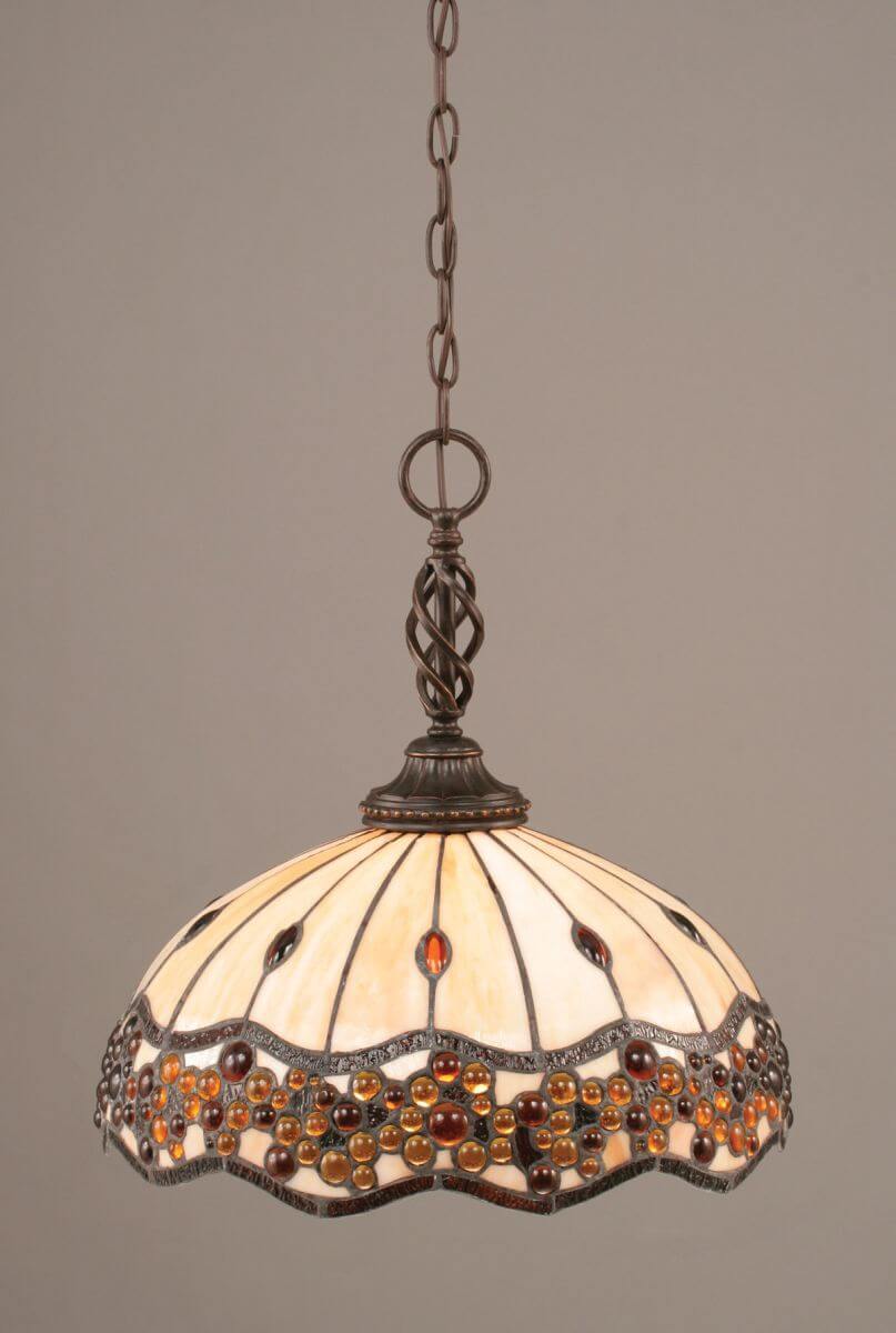 Toltec Lighting 82-DG-997 Elegante 1 Light 16 inch Pendant in Dark Granite with 16 inch Roman Jewel Art Glass