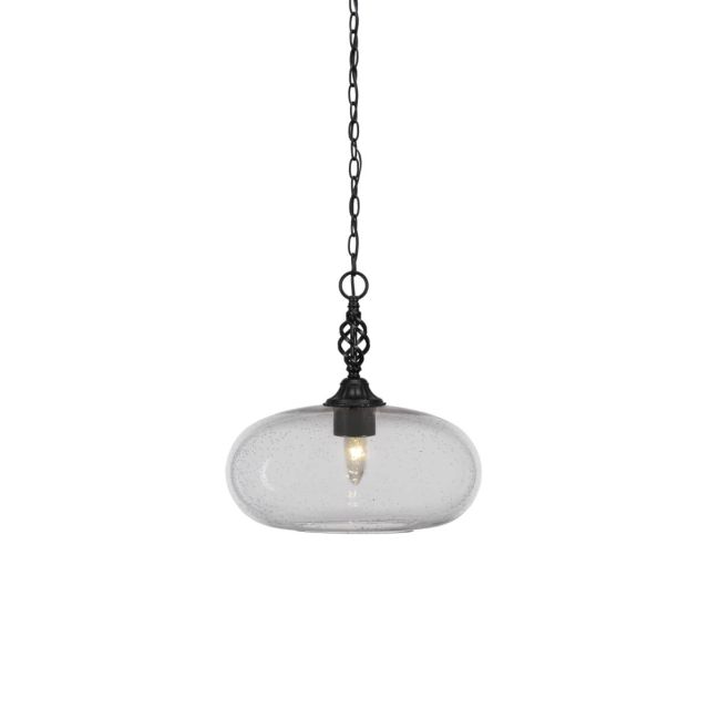 Toltec Lighting 82-MB-206 Elegante 1 Light 13 inch Pendant in Matte Black with Clear Bubble Glass