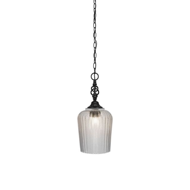 Toltec Lighting 82-MB-4280 Elegante 1 Light 9 inch Mini Pendant in Matte Black with Clear Textured Glass