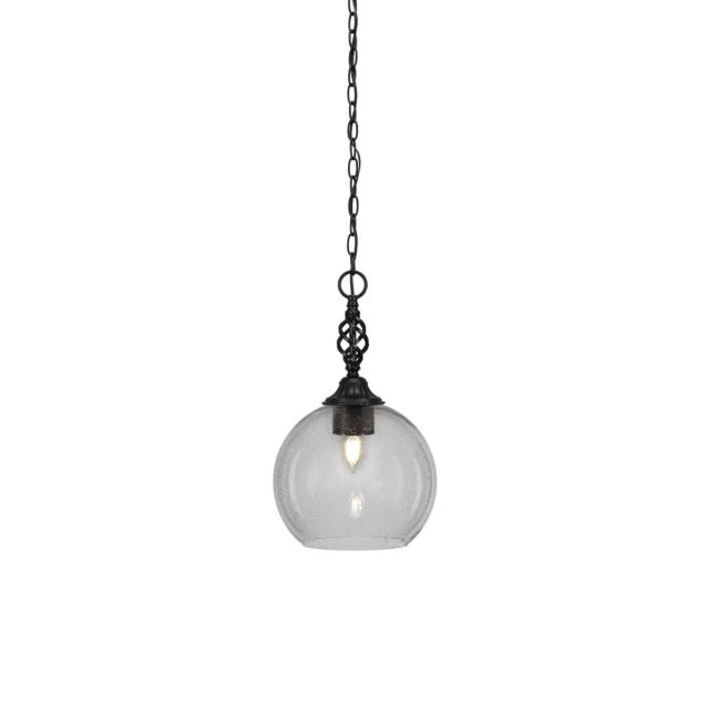 Toltec Lighting 82-MB-4350 Elegante 1 Light 10 inch Pendant in Matte Black with Clear Bubble Glass