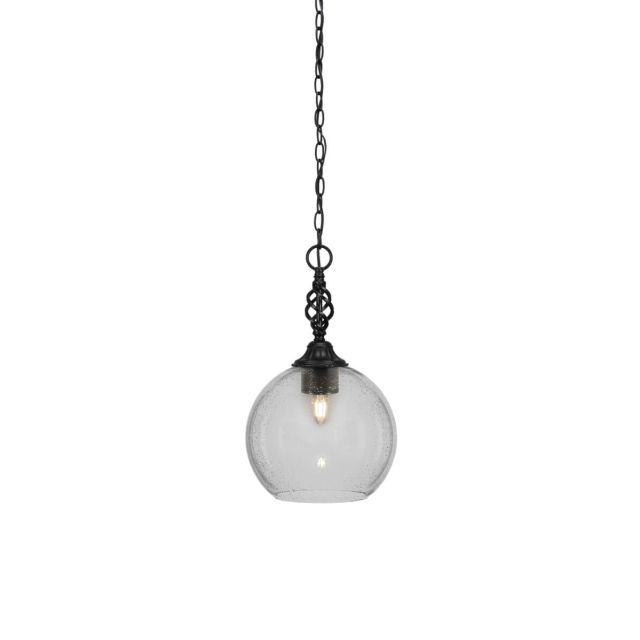 Toltec Lighting 82-MB-4370 Elegante 1 Light 12 inch Pendant in Matte Black with Clear Bubble Glass