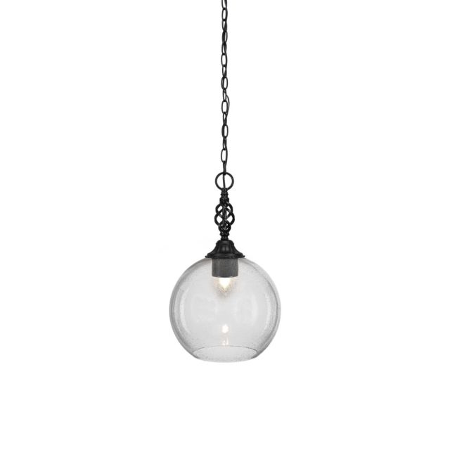 Toltec Lighting 82-MB-4390 Elegante 1 Light 14 inch Pendant in Matte Black with Clear Bubble Glass