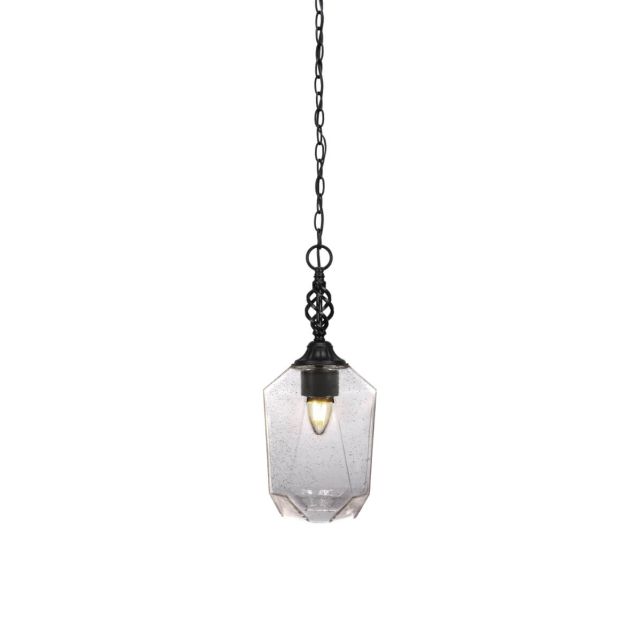 Toltec Lighting 82-MB-4460 Elegante 1 Light 6 inch Mini Pendant in Matte Black with Clear Bubble Glass