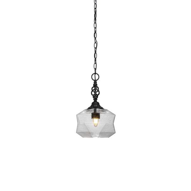 Toltec Lighting 82-MB-4490 Elegante 1 Light 9 inch Mini Pendant in Matte Black with Clear Bubble Glass