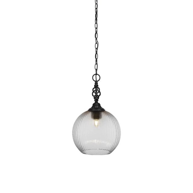Toltec Lighting 82-MB-4678 Elegante 1 Light 14 inch Pendant in Matte Black with Micro Bubble Glass