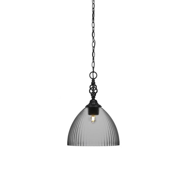 Toltec Lighting 82-MB-4690 Elegante 1 Light 14 inch Pendant in Matte Black with Clear Ribbed Glass