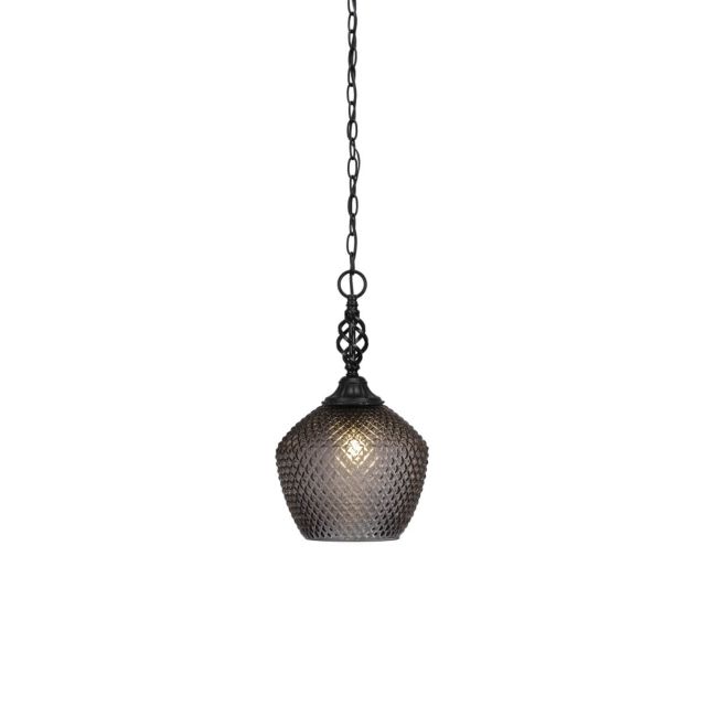 Toltec Lighting 82-MB-4922 Elegante 1 Light 9 inch Mini Pendant in Matte Black with Smoke Textured Glass