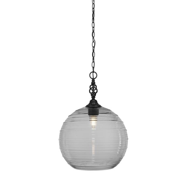 Toltec Lighting 82-MB-5140 Elegante 1 Light 14 inch Pendant in Matte Black with Clear Ribbed Glass