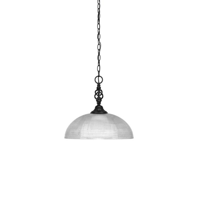 Toltec Lighting 82-MB-540 Elegante 1 Light 13 inch Pendant in Matte Black with Clear Ribbed Glass