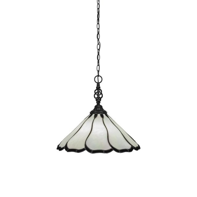 Toltec Lighting 82-MB-912 Elegante 1 Light 16 inch Pendant in Matte Black with Pearl and Black Flair Art Glass