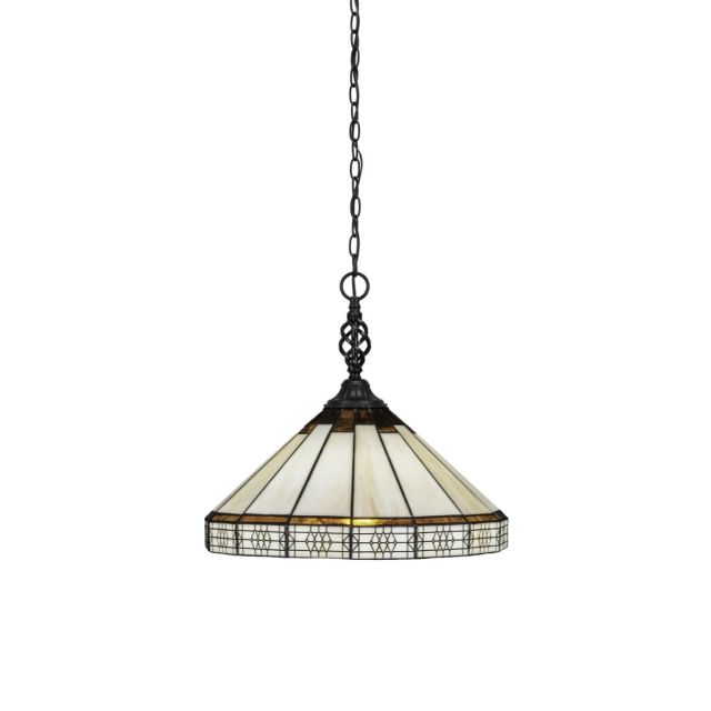 Toltec Lighting 82-MB-964 Elegante 1 Light 16 inch Pendant in Matte Black with Honey and Brown Mission Art Glass