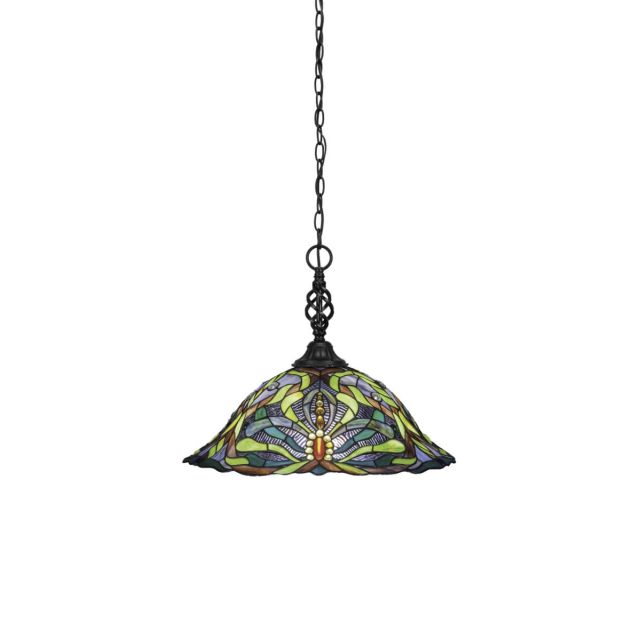 Toltec Lighting 82-MB-990 Elegante 1 Light 19 inch Pendant in Matte Black with Kaleidoscope Art Glass