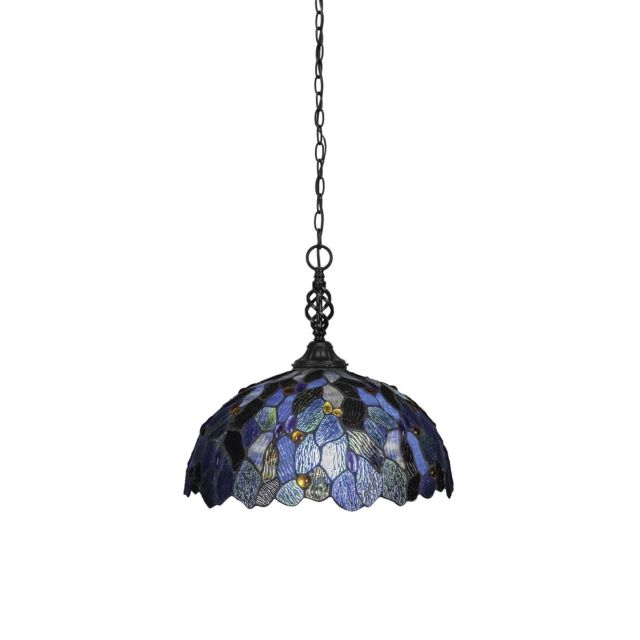 Toltec Lighting 82-MB-995 Elegante 1 Light 16 inch Pendant in Matte Black with Blue Mosaic Art Glass