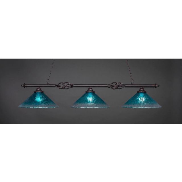 Toltec Lighting 863-DG-715 Elegante 3 Light 56 inch Linear Light in Dark Granite with Teal Crystal Glass