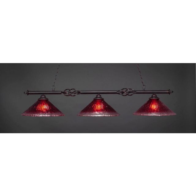 Toltec Lighting 863-DG-716 Elegante 3 Light 56 inch Linear Light in Dark Granite with Raspberry Crystal Glass