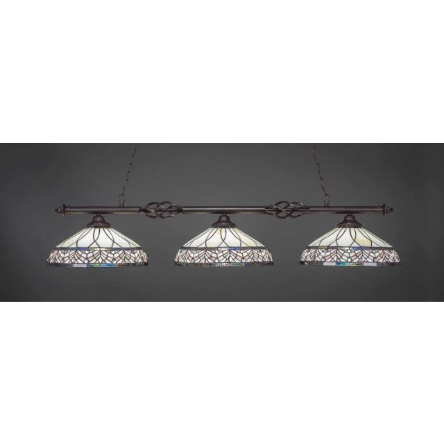 Toltec Lighting 863-DG-948 Elegante 3 Light 57 inch Linear Light in Dark Granite with Royal Merlot Art Glass