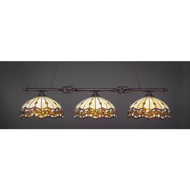 Toltec Lighting 863-DG-997 Elegante 3 Light 57 inch Linear Light in Dark Granite with Roman Jewel Art Glass
