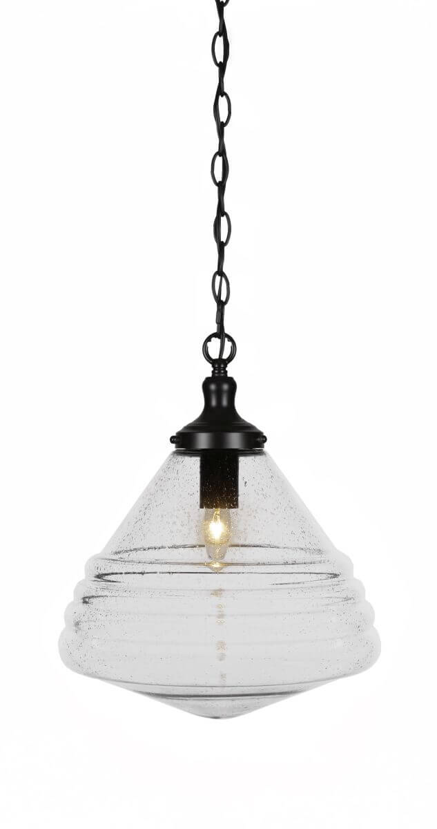 Toltec Lighting 98-MB-4730 Juno 1 Light 14 inch Pendant in Matte Black with Clear Bubble Glass