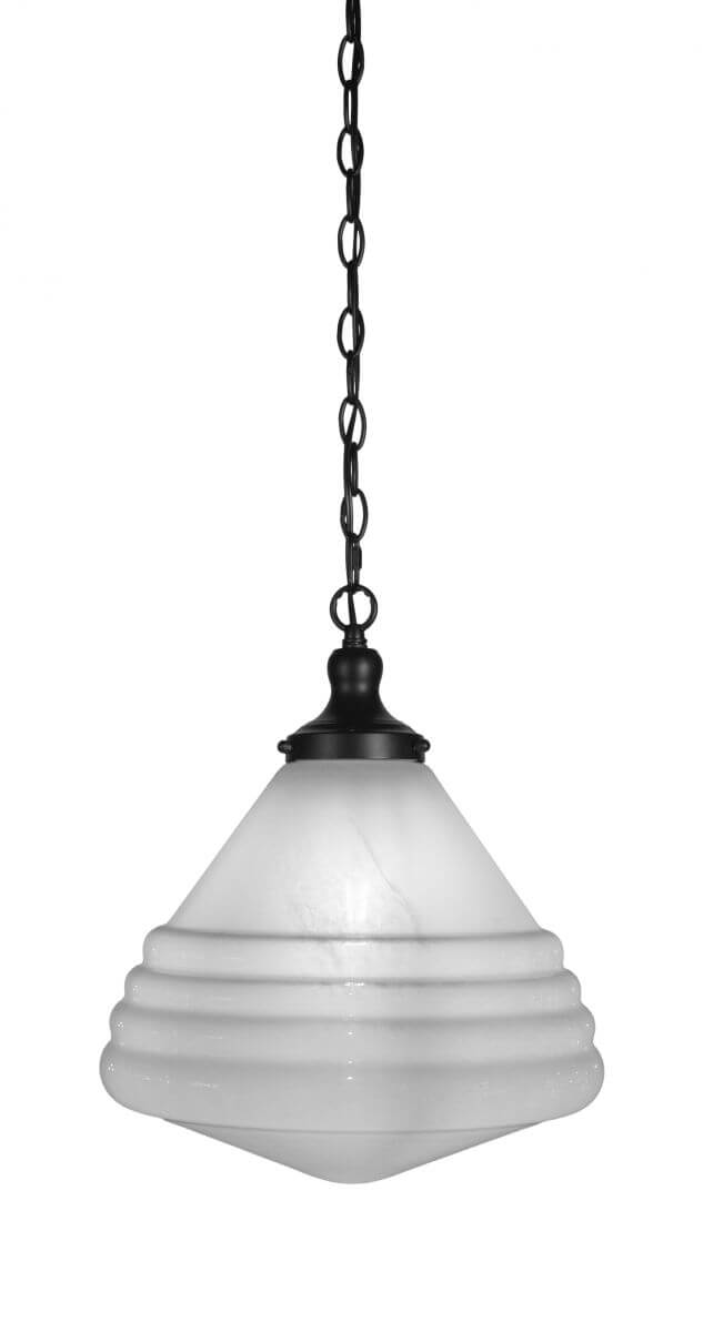 Toltec Lighting 98-MB-4731 Juno 1 Light 13 inch Pendant in Matte Black with White Marble Glass