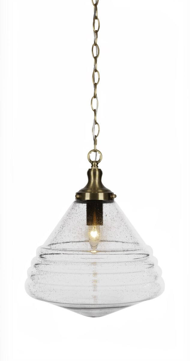 Toltec Lighting 98-NAB-4730 Juno 1 Light 14 inch Pendant in New Age Brass with Clear Bubble Glass