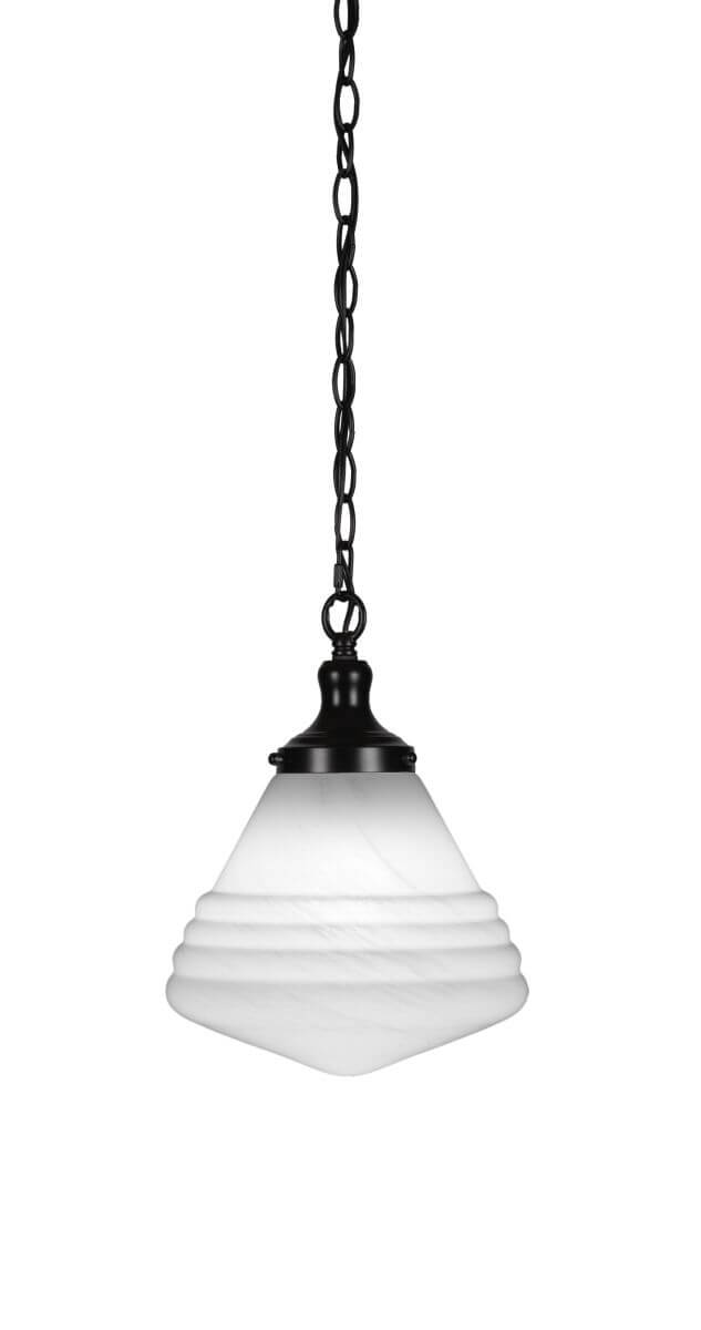 Toltec Lighting 99-MB-4711 Juno 1 Light 10 inch Pendant in Matte Black with White Marble Glass