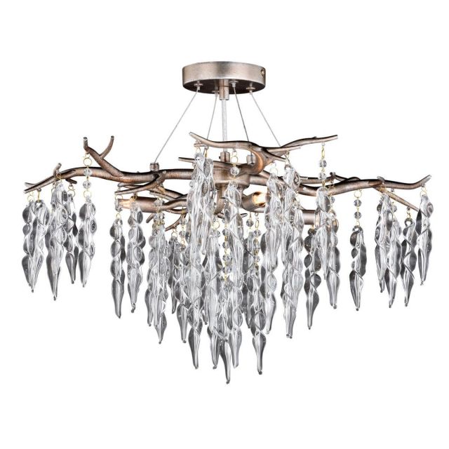 Vaxcel Lighting Rainier 4 Light 24 inch Crystal Waterfall Semi-Flush Mount in Silver Mist with Glass Icicle Drops C0222
