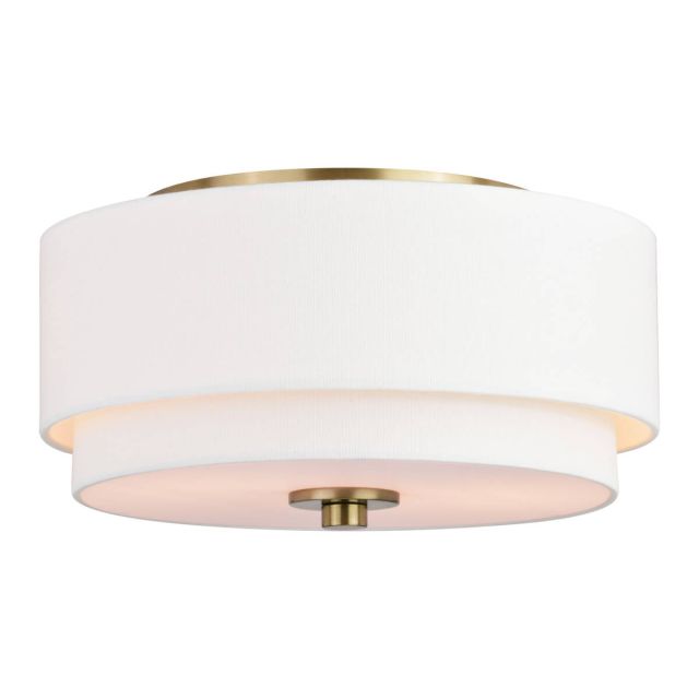 Vaxcel Lighting Burnaby 2 Light 13 inch Flush Mount in Matte Brass with White Fabric Drum Shade C0278