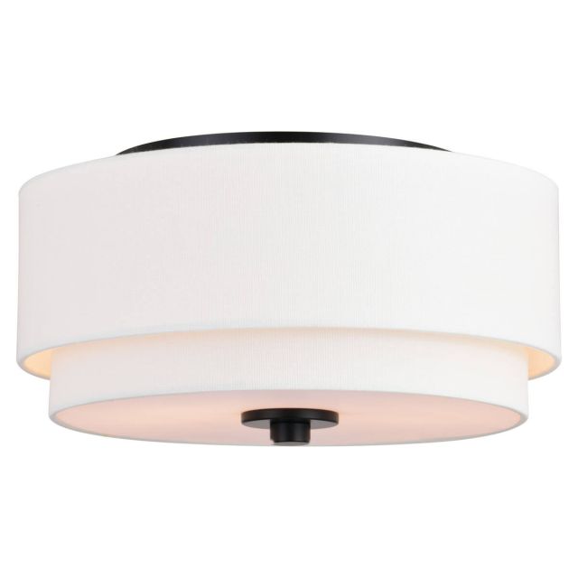 Vaxcel Lighting Burnaby 2 Light 13 inch Flush Mount in Black with White Fabric Drum Shade C0279