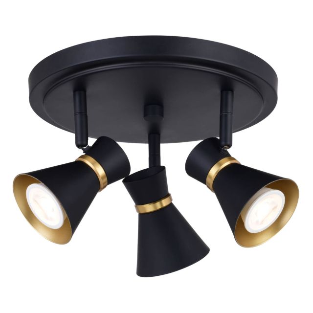 Vaxcel Lighting C0286 Alto 3 Light 11 inch LED Directional Ceiling Spot Light in Matte Black-Satin Brass Accents with Metal Cone Shades