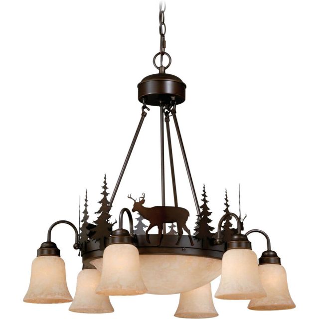 Vaxcel Lighting CH55406BBZ Bryce 9 Light 29 Inch Chandelier In Burnished Bronze with Amber Flake Glass