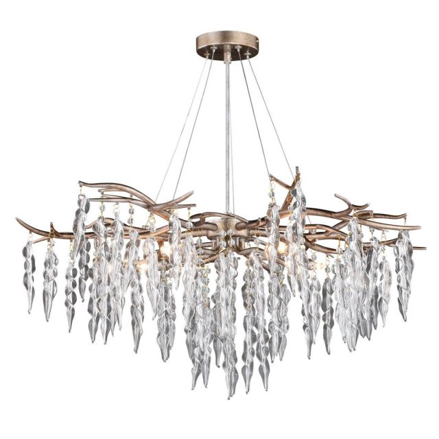 Vaxcel Lighting Rainier 5 Light 32 inch Crystal Waterfall Chandelier in Silver Mist with Glass Icicle Drops H0230