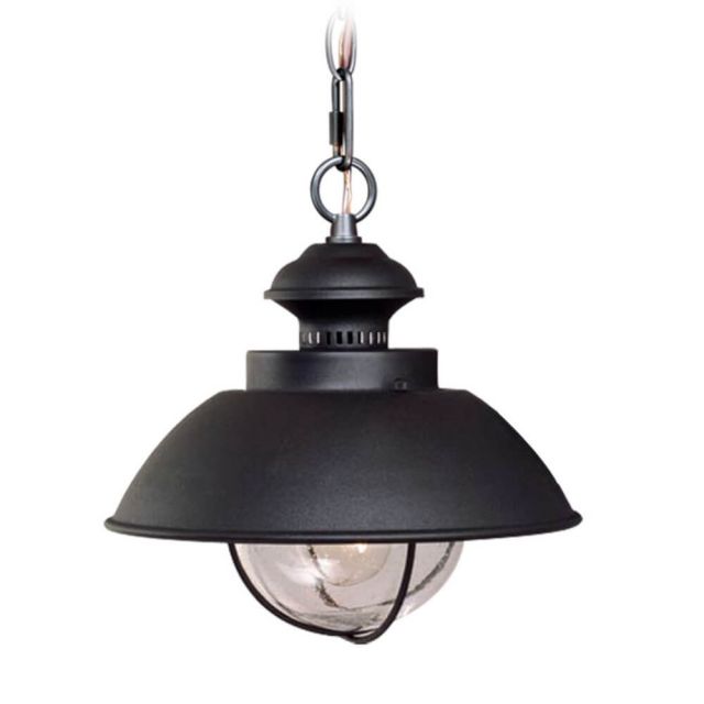 Vaxcel Lighting OD21506TB Harwich 10 Inch Outdoor Pendant In Textured Black with Seeded Glass