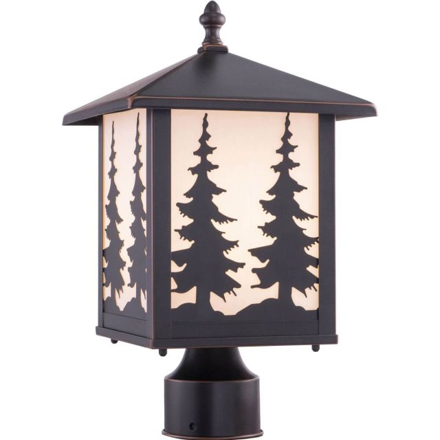 Vaxcel Lighting OP33485BBZ Yosemite 14 Inch Tall Outdoor Post Light (Trees) In Burnished Bronze with White Tiffany Glass