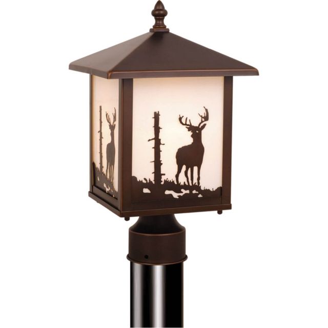 Vaxcel Lighting OP33585BBZ Bryce 14 Inch Tall Outdoor Post Light (Deer) In Burnished Bronze with White Tiffany Glass