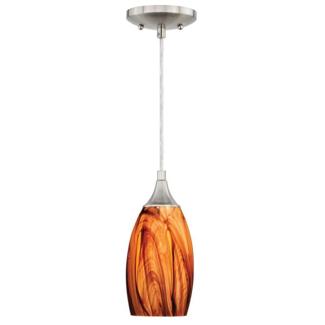 Vaxcel Lighting Milano 1 Light 5 inch Pendant In Satin Nickel With Smoky Fire Glass P0178